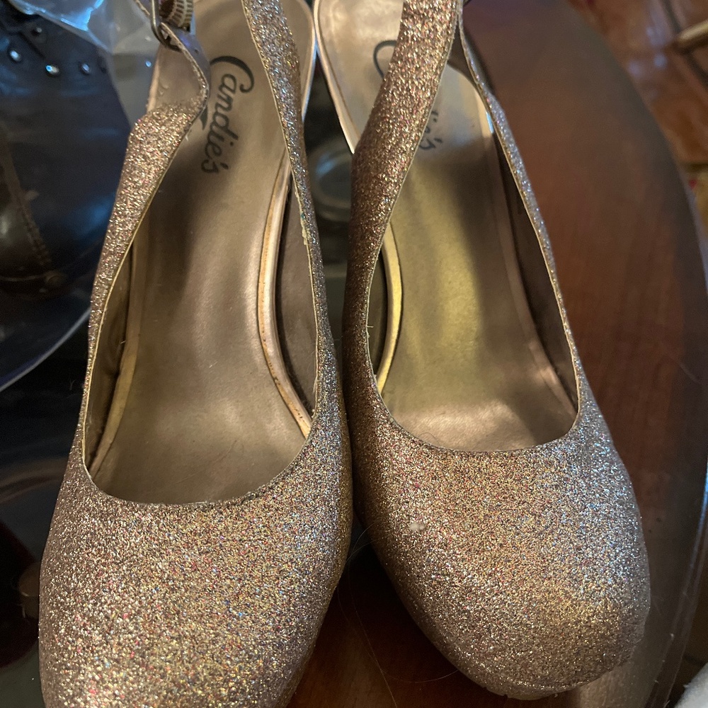 Candies Rose Gold Glitter Slingback Heels Women